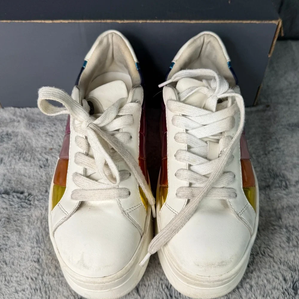 Kurt Geiger London Platform Sneakers Womens 38 White Rainbow Metallic Leather - Picture 4 of 9